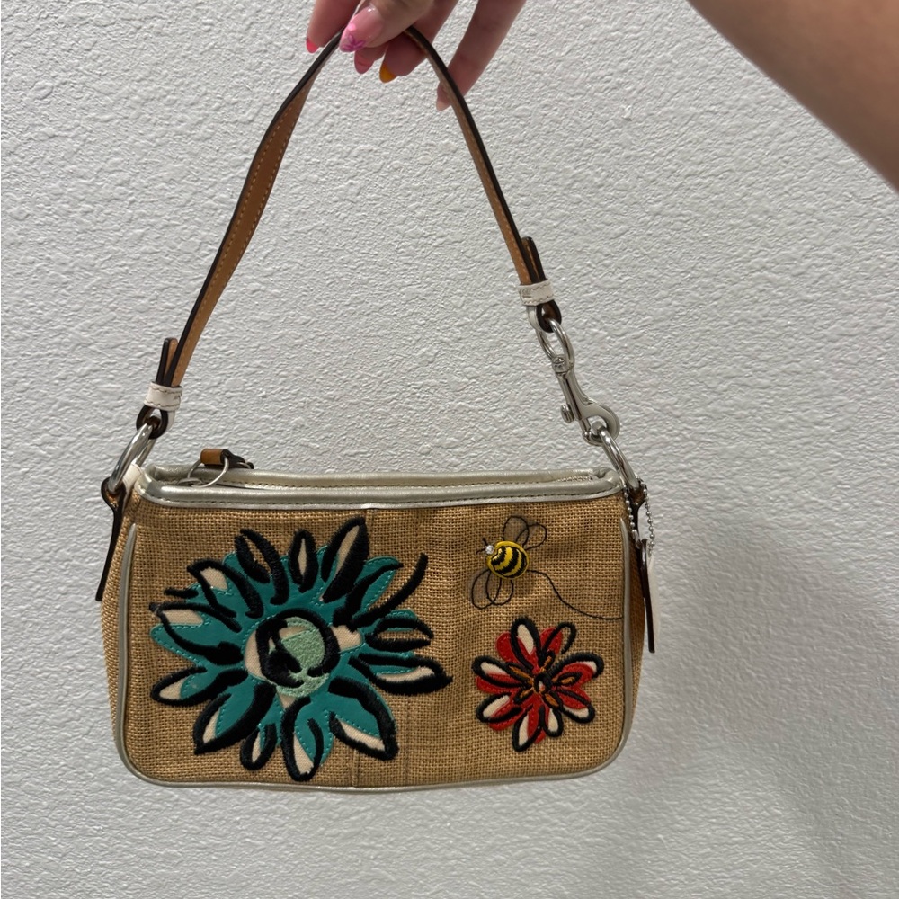 Coach L053-8672 Tan Shoulder Bag with Floral Design